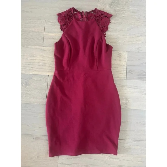 Lulus Burgundy Lace Open Shoulder Bodycon Mini Dress Medium - Picture 2 of 9